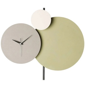 Ceas decorativ de perete din metal, 48x44 cm, 3 elemente circulare, pictat manual, mecanism silentios, verde/gri - Verificat A · Re-Bloom