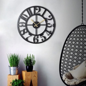 Ceas decorativ de perete Re-Bloom, metal, negru/auriu, 50 x 50 cm - Img 3