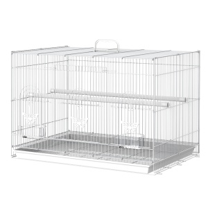 Colivie pasari mici 60x41x41 cm, 3 usi, 2 stinghii, 2 recipiente hrana/apa, nivel inferior detasabil, sarma/plastic, alb - Verificat A · Re-Bloom