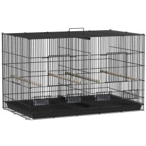Colivie pentru pasari cu separator si raft inferior Re-Bloom, otel/PP, 94x57x57 cm, sertar detasabil, 3 usi, negru - Verificat A · Re-Bloom