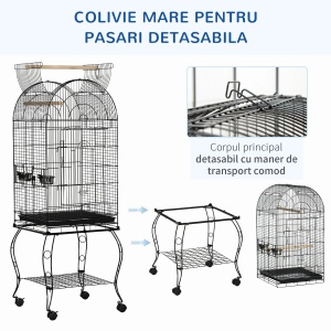 Colivie pentru pasari, metal/lemn, negru, 51 x 51 x 153 cm, Resigilat, Grad A - Img 2