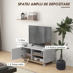 Comoda TV mobila cu 2 rafturi si usa Re-Bloom, PAL, alb/natur, 80 x 45 x 39.5 cm, Resigilat Grad A - Img 6