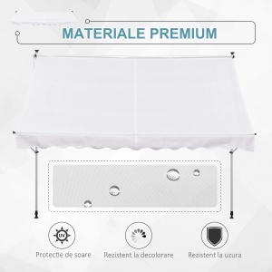 Copertina de perete cu stalpi de sprijin Re-Bloom, aluminiu/metal/poliester, 300x150 cm, stalpi telescopici 170-280 cm, inclinare 0-90°, manivela 120 cm, alb - Verificat A · Re-Bloom - Img 6