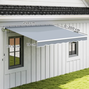 Copertina de soare manuala, poliester/aluminiu, 2.5m latime, extensie max 2m, unghi reglabil 5-45°, manivela Ø1.3x160cm, gri - Verificat A · Re-Bloom - Img 3