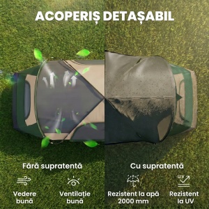 Cort de camping Re-Bloom, poliester/fibra sticla, 450x215x180 cm, 6 persoane, 2 camere separate, rezistenta vant nivel 3-5, 16 tarusi+6 corzi+geanta incluse, verde inchis - Verificat A · Re-Bloom - Img 3