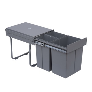 Cos de gunoi ecologic Re-Bloom, 3 compartimente, ABS/plastic/otel, gri, 48 x 34,2 x 41,8 cm, Resigilat, Grad A