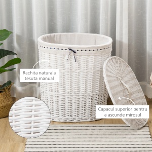Cos pentru rufe cu sac detasabil Re-Bloom, ratan, alb, 51 x 38 x 57 cm, Resigilat, Grad A - Img 5