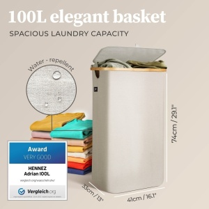Cos pentru rufe Hennez, Premium, gri, textil, 100 l, Resigilat, Grad A - Img 3