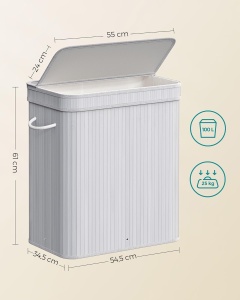 Cos pentru rufe Songmics, bambus/textil/metal, gri, 54,5 x 34,5 x 61 cm, Resigilat, Grad A - Img 2