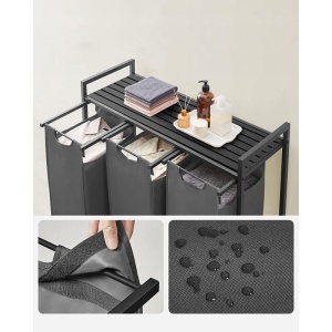 Cos pentru rufe Songmics, cu 3 compartimente, MDF/otel/textil, gri/negru, 92,5 x 33 x 72 cm, Resigilat, Grad A - Img 2