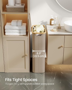 Cos pentru rufe Songmics, panza Oxford/bambus, maro/natur, 42 x 22,5 x 70,5 cm, 65L, Resigilat, Grad A - Img 4