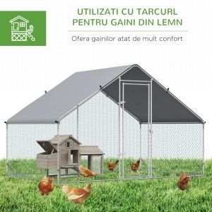 Cotet gaini zincat cu plasa hexagonala si acoperis PE impermeabil, otel zincat/PE, 3x2x2m, streasina 1.15m, usa 65x165cm, potrivit 4-6 pui, argintiu - Verificat A · Re-Bloom - Img 5