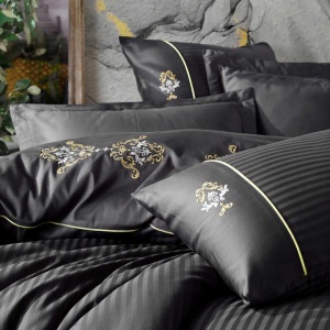 Cotton Box set lenjerie pat dublu, bumbac satinat 100%, 6 piese: husa pilota 200x220 cm + cearsaf 240x260 cm + 4x fete de perna, negru - Verificat A · Re-Bloom - Img 2