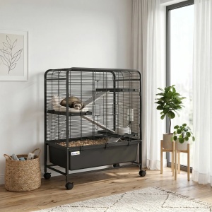 Cusca iepuri otel 4 niveluri cu platforme, rampe, roti, rezervor apa, tava detasabila 18cm, 75x46x94.5cm, Negru - Verificat A · Re-Bloom - Img 2