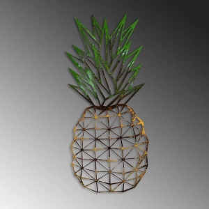 Decor de perete Re-Bloom, model ananas, metal, auriu/verde, 56 x 24 cm - Img 5