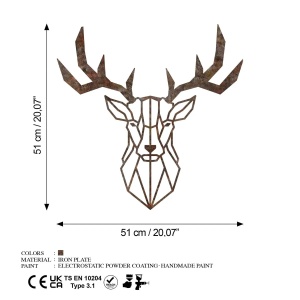 Decor de perete Re-Bloom, model cerb, metal, maro, 51 x 51 cm - Img 6