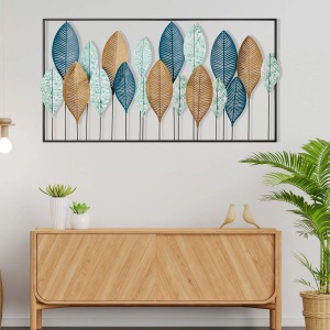 Decor de perete Re-Bloom, model frunze, metal, multicolor, 115 x 3 x 60 cm - Img 5