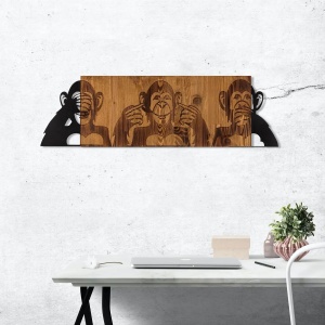 Decor de perete Re-Bloom, model maimute, lemn/metal, negru/nuc, 82 x 58 cm - Img 5