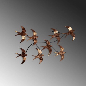 Decor de perete Re-Bloom, model pasari, meta, maro, 69 x 41 x 7 cm - Img 5