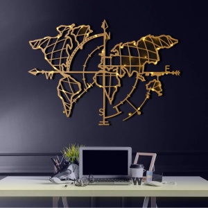 Decor de perete Re-Bloom, model World Map, metal, auriu, 65 x 95 cm - Img 5