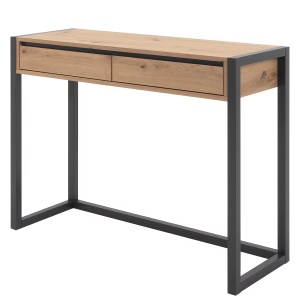 Denville masa consola 100x35x75 cm, 2 sertare, PAL/MDF, sine metalice cu rulmenti, stejar artisan/gri antracit - Verificat A · Re-Bloom