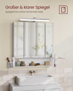 Dopota dulap baie LED 70x75x17 cm, 3 usi oglinda, MDF lacuit, cadru fier electrostatic, 1 raft, alb - Verificat A · Re-Bloom - Img 3