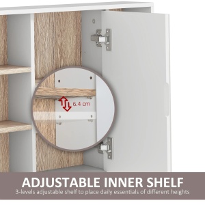 Dulap cu oglinda pentru baie, MDF/PAL/sticla, alb/natur, 60 x 14,5 x 49,4 cm, Resigilat, Grad A - Img 6