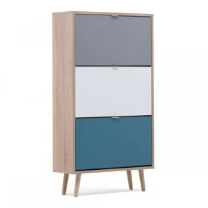 Dulap de pantofi "C-uba 42" Finori, stejar sonoma si tricolor, 70 x 24 x 125 cm, Resigilat, Grad B - Img 3