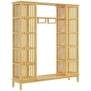 Dulap deschis bambus Re-Bloom, 145x35x165 cm, 2 usi glisante, bara umerase, rafturi deschise, 60 kg, finisaj lemn natural - Verificat A · Re-Bloom