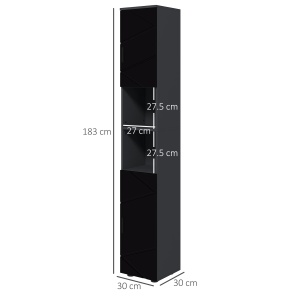 Dulap inalt baie ingust 30x30x183 cm, 2 rafturi deschise, 2 dulapuri reglabile, PAL melamina, anti-rasturnare, negru/gri inchis - Verificat A · Re-Bloom - Img 2