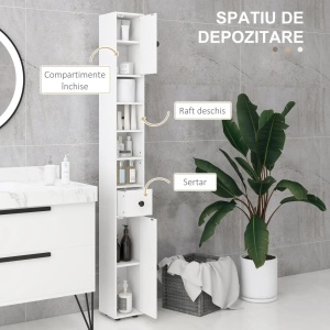 Dulap inalt pentru baie, PAL, alb, 20 x 20 x 180 cm, Resigilat, Grad A - Img 2