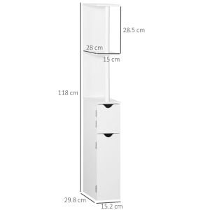 Dulap pentru baie cu 2 rafturi si 2 dulapuri Re-Bloom, MDF/PAL, 15.2x29.8x118 cm, 12 kg, alb - Verificat A · Re-Bloom - Img 2