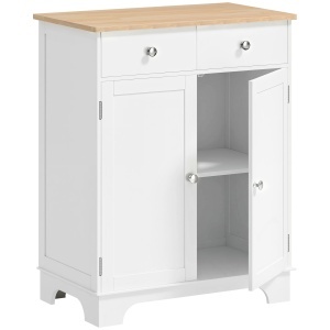 Dulap pentru bucatarie, 2 usi si 2 sertare, MDF/lemn masiv, alb/natur, 60 x 40,3 x 85 cm, Resigilat, Grad A
