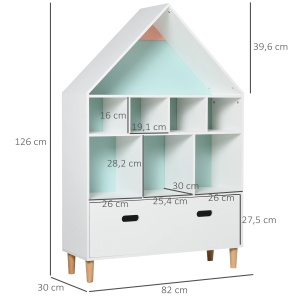 Dulap pentru depozitarea jucariilor Re-Bloom, MDF/lemn masiv de pin, alb/roz/albastru, 82 x 30 x 126 cm, Resigilat, Grad A - Img 3