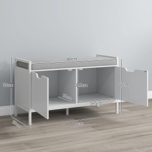 Dulap pentru pantofi cu 2 compartimente si perna Re-Bloom, otel/PAL/textil efect in/spuma, 84x35x50 cm, perna 80x35x47 cm, 160 kg, alb - Verificat A · Re-Bloom - Img 2