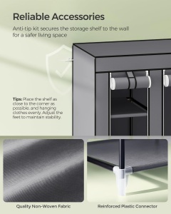 Dulap Songmics, metal/plastic/textil, gri, 150 x 45 x 175 cm, Resigilat, Grad A - Img 5