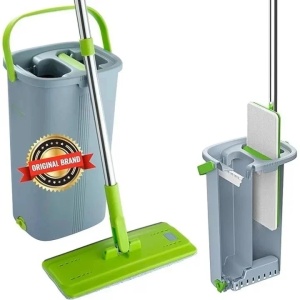 EasyGleam set mop plat + galeata 2 camere 39x23x19 cm, maner inox 131 cm, cap mop 32x12.5 cm, 1 rezerva inclusa - Verificat A · Re-Bloom - Img 2