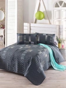 Eponj Home set cuvertura + 2 fete de perna, 65% bumbac/35% poliester, 220x240 cm + 2x60x60 cm, umplutura fibra 100%, lavabil 30°C, multicolor - Verificat A · Re-Bloom