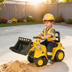 Excavator pentru copii, cu spatiu de depozitare si cupa, polipropilena/ABS, galben/negru, 80 x 26,5 x 39 cm, Resigilat, Grad A - Img 2