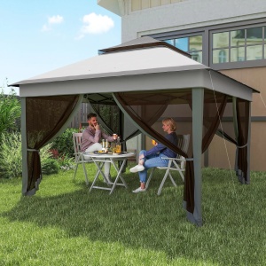 Foisor cu plase reglabil 3 niveluri Re-Bloom, otel/Oxford/plasa, 326x326x272 cm, stresina 177 cm, pereti plasa 294x198 cm, 4 franghii+8 tarusi+geanta incluse, gri deschis/gri inchis - Verificat A · Re-Bloom - Img 3