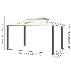 Foisor de gradina 4x3 m Re-Bloom, aluminiu/poliester/plasa nylon, 390x290x270 cm, acoperis dublu anti-UV, plasa tantari+perdele incluse, stresina 195 cm, crem/maro - Verificat A · Re-Bloom - Img 6