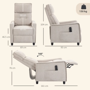 Fotoliu masaj reclinabil manual, textil tip in, telecomanda, lemn masiv, 69x93x104cm, Crem - Verificat A · Re-Bloom - Img 3