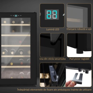 Frigider vin 24 sticle, 65L, control temperatura, rafturi detasabile, otel/sticla, Negru - Verificat A · Re-Bloom - Img 6