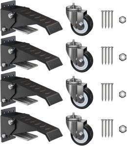 GBL set 4 roti banc de lucru, otel/poliuretan, pivotante 360°, cu frane pedala, ridicare ~19mm, capacitate 225kg, accesorii montaj incluse, negru - Verificat A · Re-Bloom - Img 2