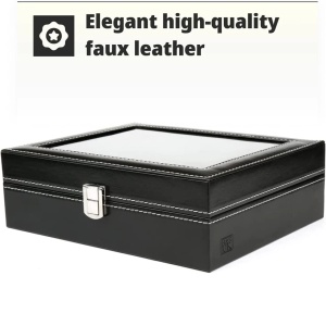 H&S cutie cu capac din sticla pentru 10 ceasuri, 22.5x7.5x20.5 cm, cu pernite, negru - Verificat A · Re-Bloom - Img 3