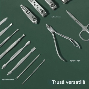 H&S trusa manichiura si pedichiura 14 piese, otel inoxidabil, foarfeca, clesti, taietor, husa depozitare, verde - Verificat A · Re-Bloom - Img 2