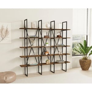 Hanah Home biblioteca industriala 160x160x26 cm, PAL 18mm, cadru metal, inaltime raft 24.5cm, nuc si negru - Verificat A · Re-Bloom - Img 2