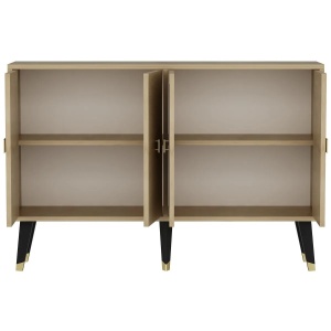 Hanah Home comoda living 120x80x50 cm, PAL 18mm, usi cu model geometric, picioare metal, stejar safir si auriu - Verificat A · Re-Bloom - Img 3