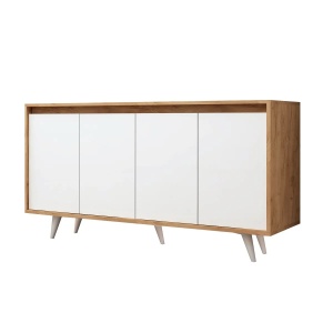 Hanah Home comoda, PAL melaminat 18mm, 140x40x86 cm, picioare 12cm, stejar/alb - Verificat A · Re-Bloom