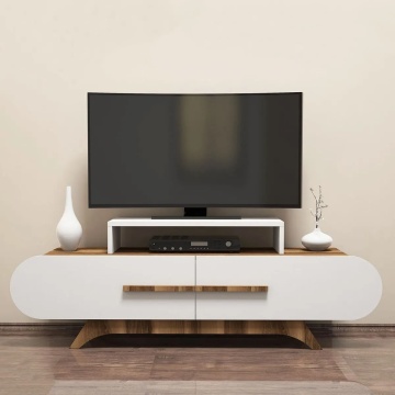 Hanah Home comoda TV 145x36.8x49.8 cm, PAL 18mm melaminat, rafturi 70x30x11 cm, nuc si alb - Verificat A · Re-Bloom - Img 2